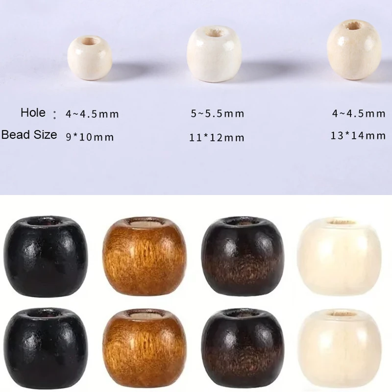 100pcs 9x10mm Loose Wood Spacer Necklace Beads Black Brown Color Round Big Hole Charm Beads Lot For DIY Bracelet Jewelry Making