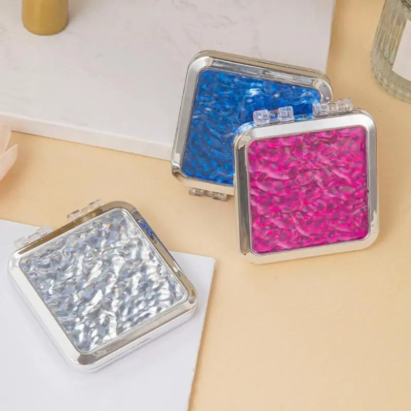 1pc 물결무늬 양면 거울, 접이식 화장 거울, 휴대용 컴팩트 및 휴대용 데스크탑 드레싱 거울 뷰티 미러