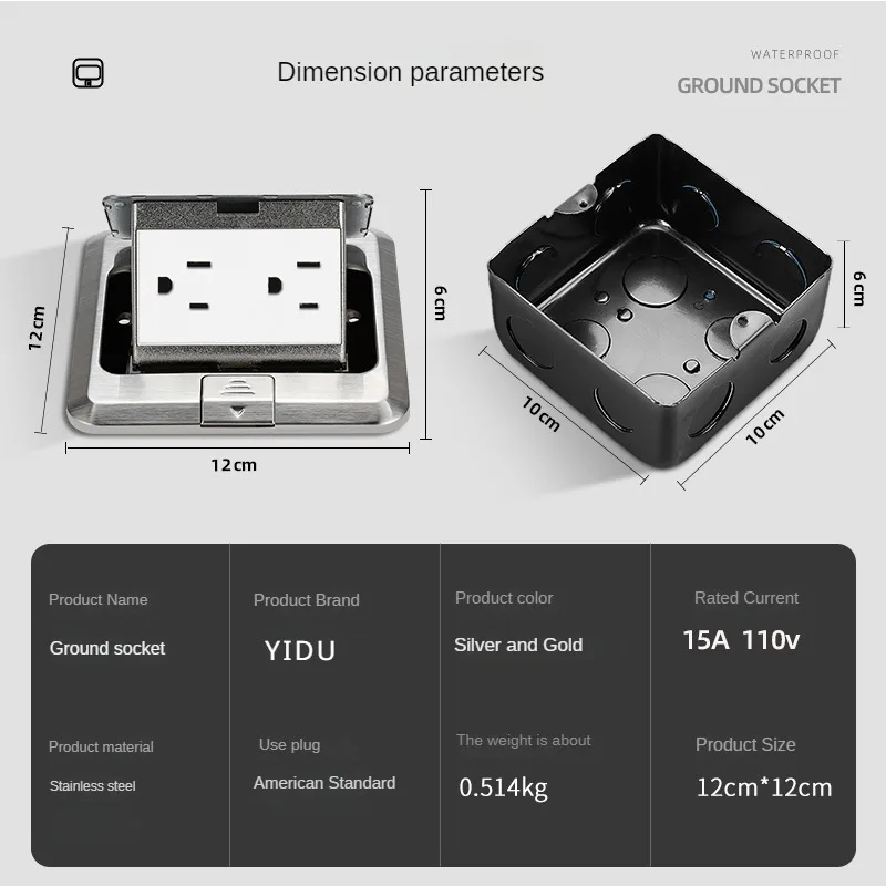 Imagem -04 - Soquete Escondido do Assoalho para o Computador Soquete Liso do Aço Inoxidável Soquete Recesso Mármore Incorporado Estados Unidos