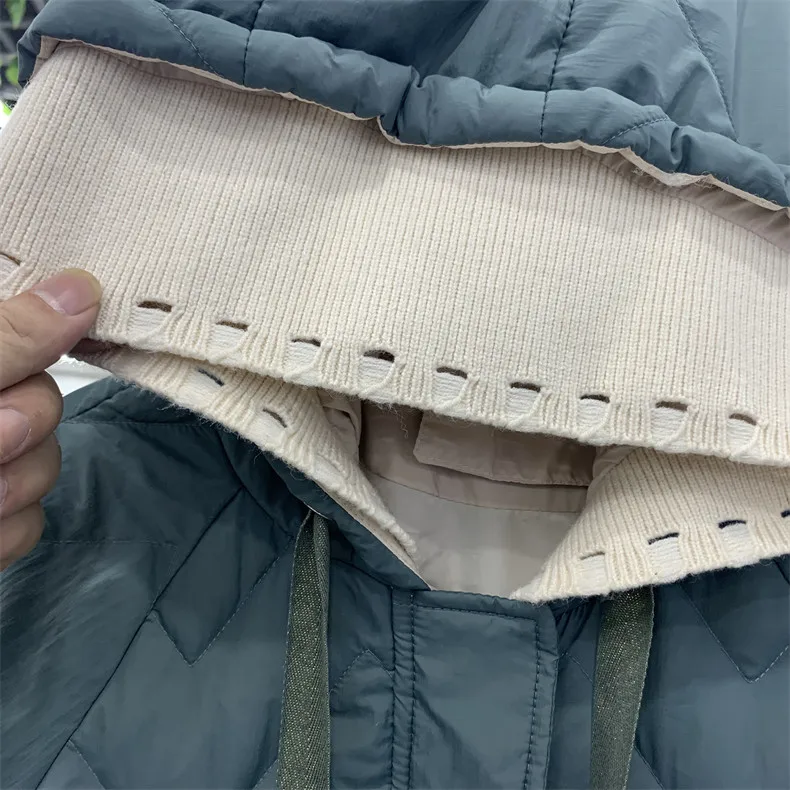 Autumn Winter Warm Knitted Patchwork Hooded Coat Women Thicken White Duck Down Jacket Parka Female Bigsize Long Puffer Outwears