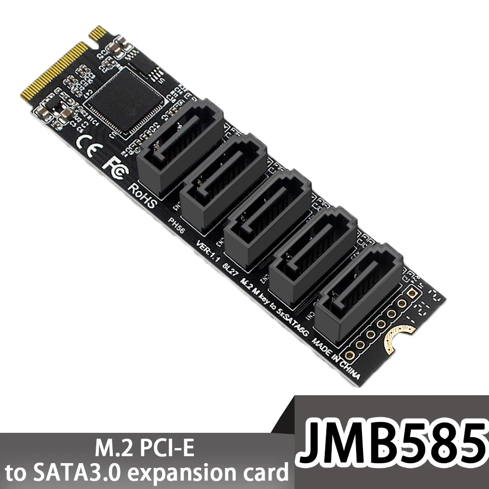 

Newest M.2 Key JMB585 for NVME Converter with SATAIII Cable M.2 (PCIe 3.0) To 5 Ports SATA III 6G SSD Adapter Card