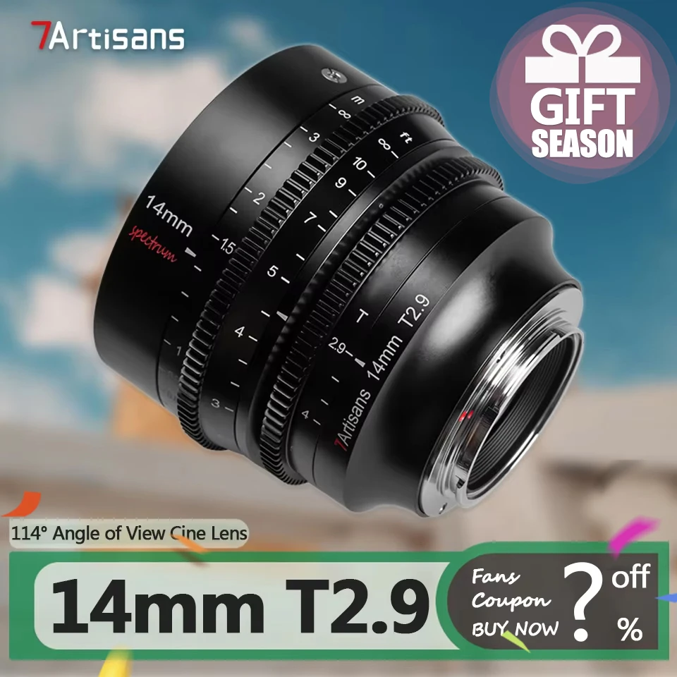 7artisans 14mm T2.9 Ultra-wide Angle Prime Cine Lens for Camera Photography with Sony E Nikon Z Canon RF Sigma L Mount XT-100 R5