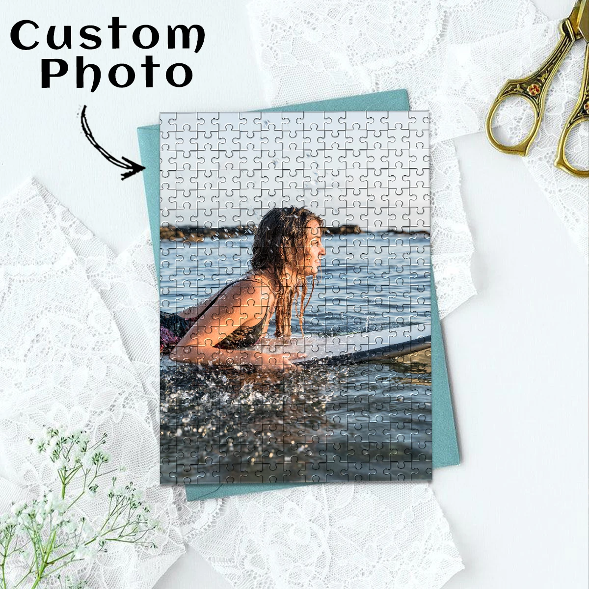 35/300/500pcs girl swim Customized Poster Mosaic Jigsaw puzzle Customizable Photo For Kids Toy Love Gift view 2