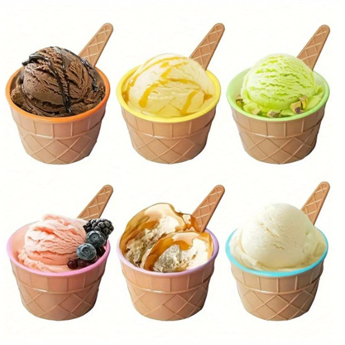 6pcs/set cream bowl and spoon, cartoon candy licorice cream bowl children's set, reusable plastic ice cream cup birthday party