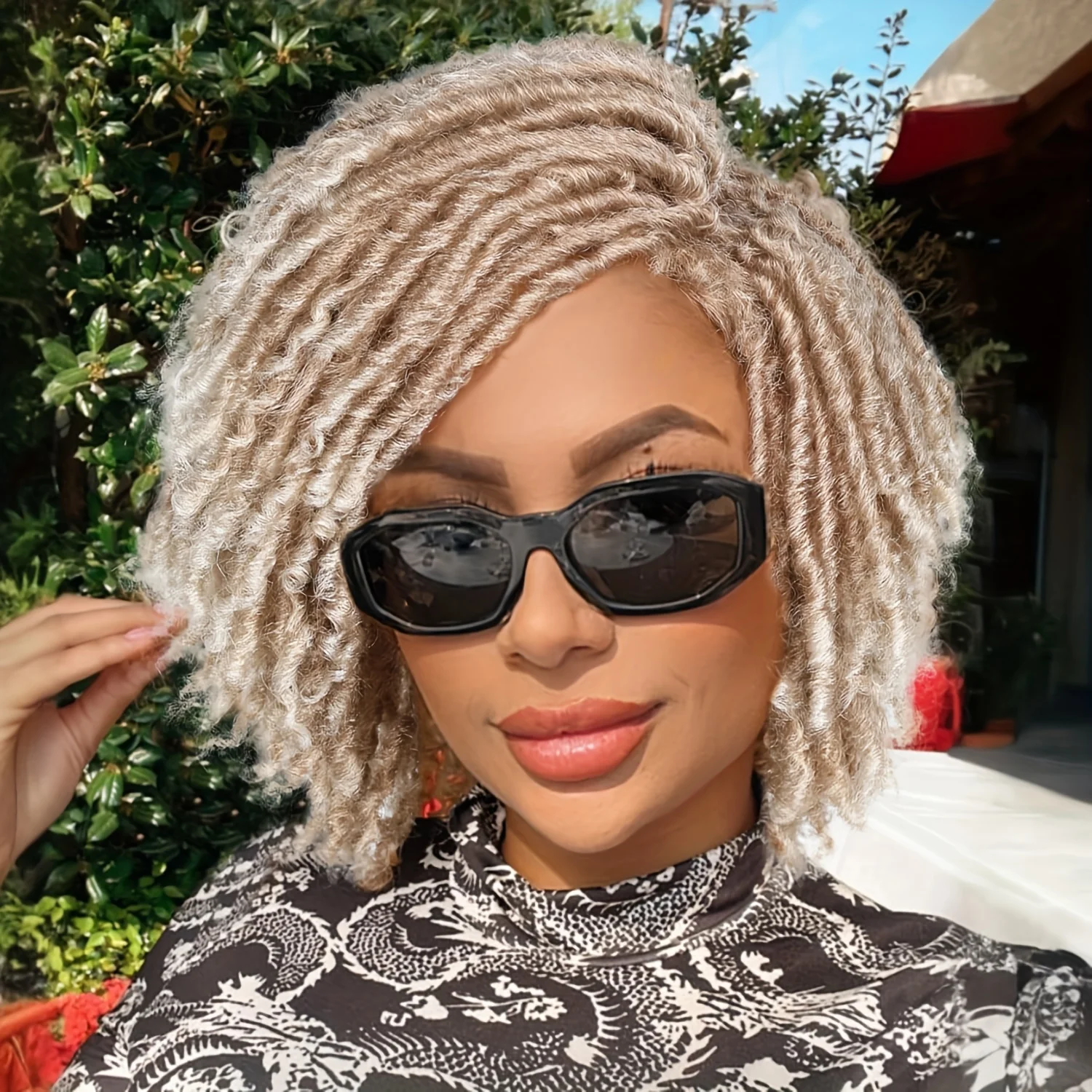 Peluca de rastas sintéticas rubias con mezcla de marrón claro, peluca afro rizada sin pegamento, peluca de rastas postizas suaves y naturales para mujer