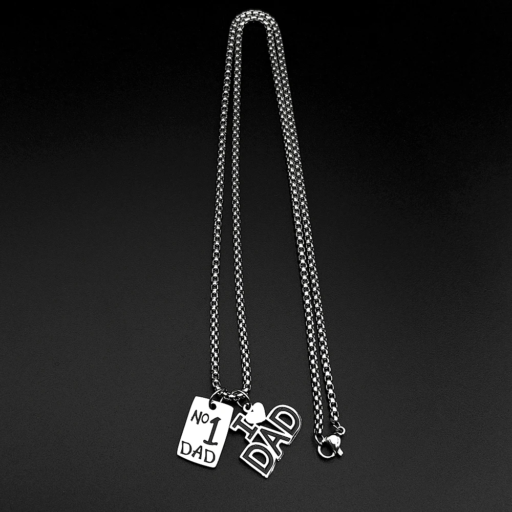 Ich liebe Papa Vatertagsgeschenk Kette Edelstahl Silberfarben Nr. 1 Papa Hundemarken-Anhänger Geburtstag Liebe zum Vater ausdrücken Halskette Schmuck – Detail 7
