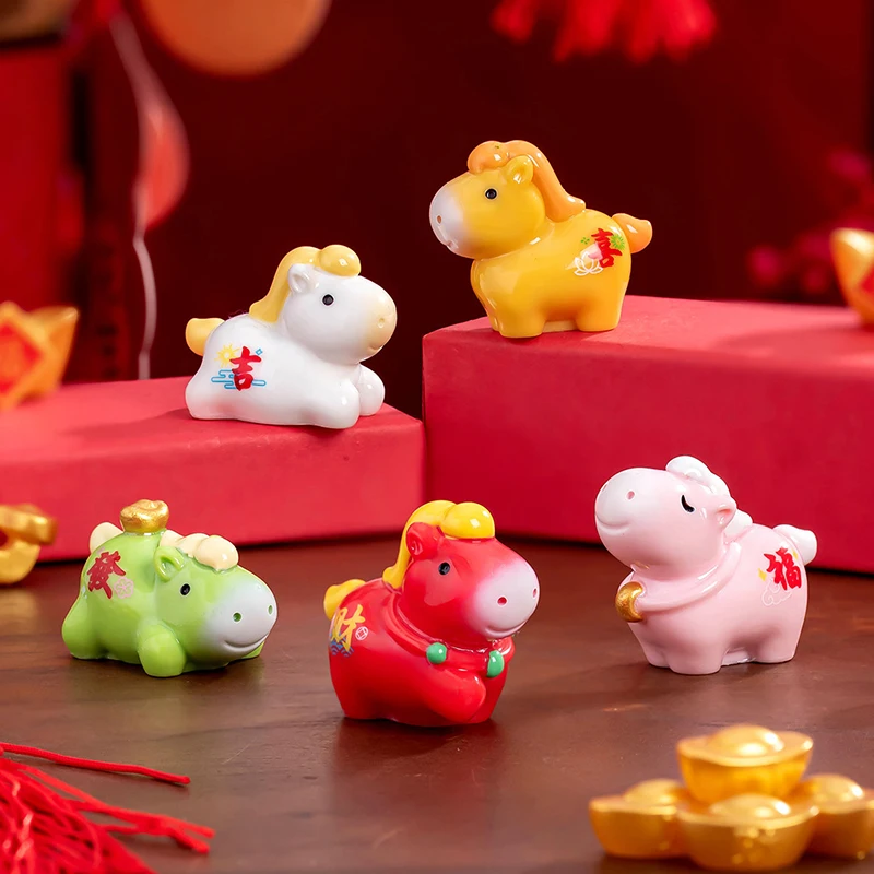2026 Horse Year Miniature Ornaments Zodiac Cartoon Lucky Pony DIY Car Decoration Spring Festival Office Desktop Decor Ornaments