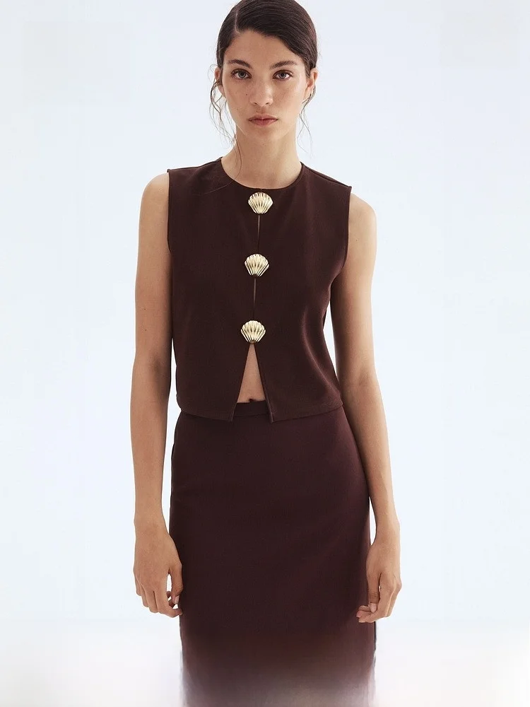 

H&M Women's Vest 2025 Summer New Inner Faion Vest Button Decoration Commuting Top Polyester Fiber 95% Polyurethane Elastic ...