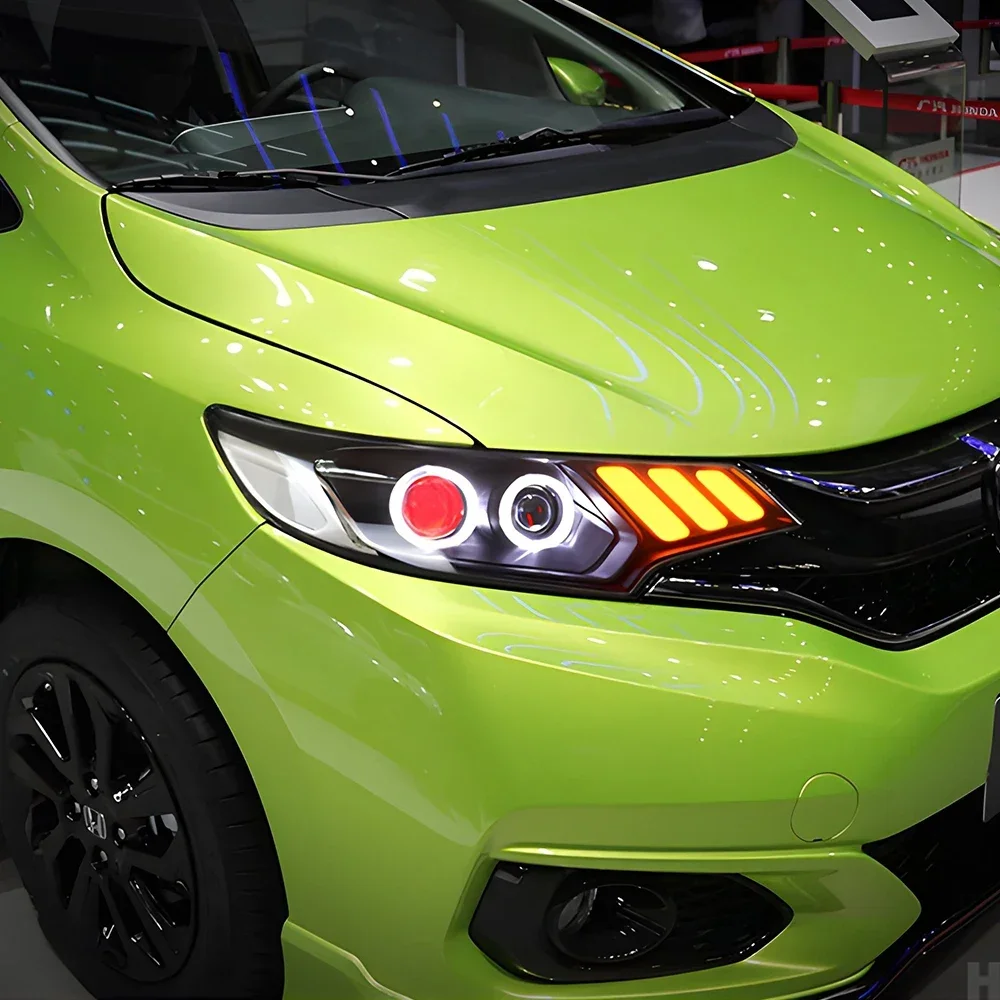 Модифицированный автомобильный передний фонарь в сборе для Honda Fit GK5 2014-2020, светодиодная автоматическая фара, обновление Mustang style 2, аксессуар для объектива проектора