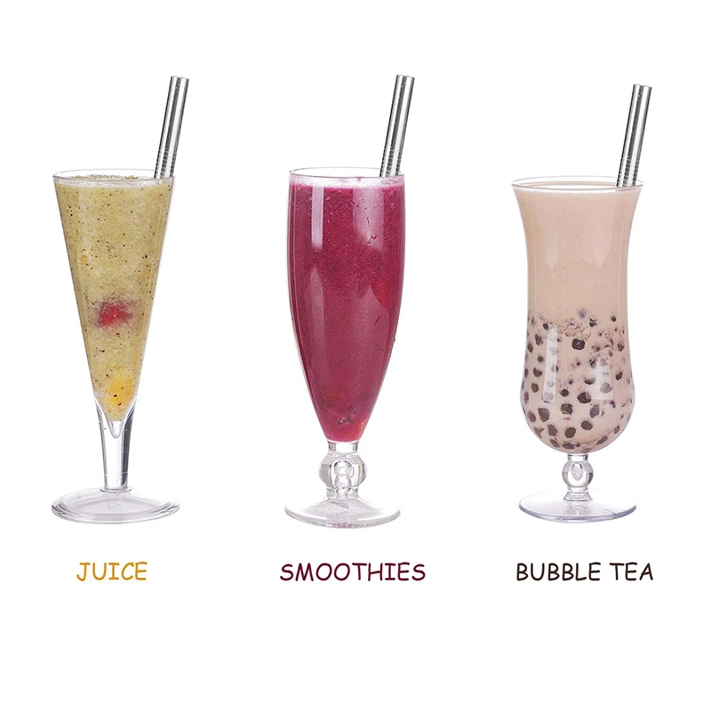 Canudos reutilizáveis boba com escova de limpeza, 4 peças, extra largo, aço inoxidável, bolha de metal, canudo de chá para smoothie, milkshakes