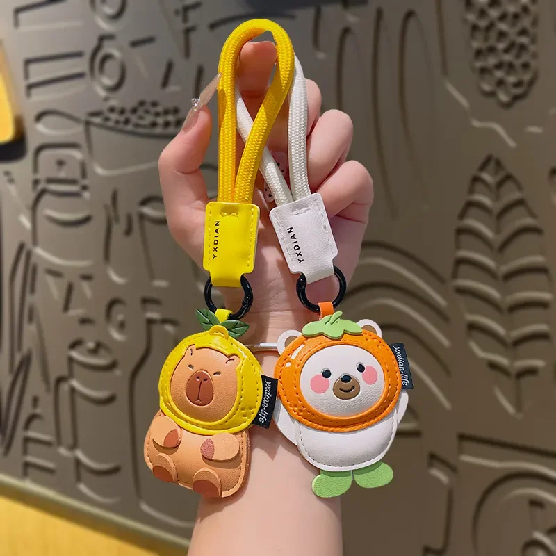 

2026 Creative Cartoon Leather Small Animal Keychain Doll Schoolbag Pendant Bag Small Pendant Capybara Small Gift
