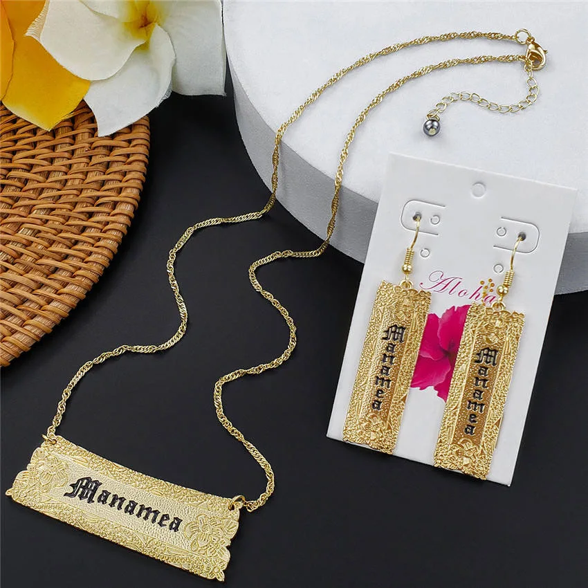 Hawaiian Hamilton Gold Personalized Customize Name Necklace With Rope Chain 3D Plumeria Floral Tonga Samoa Jewelry Sets