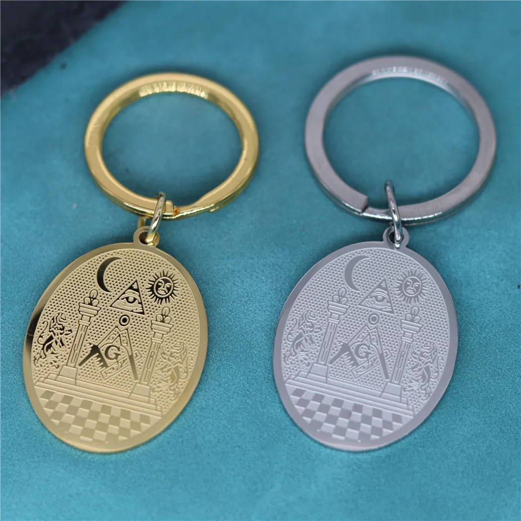 Freemasonry Symbol Mason Pendant Keychain Stainless Steel Twin Pillars Boaz And Jachin Keyring Key Chains Men Women Amulet Gift