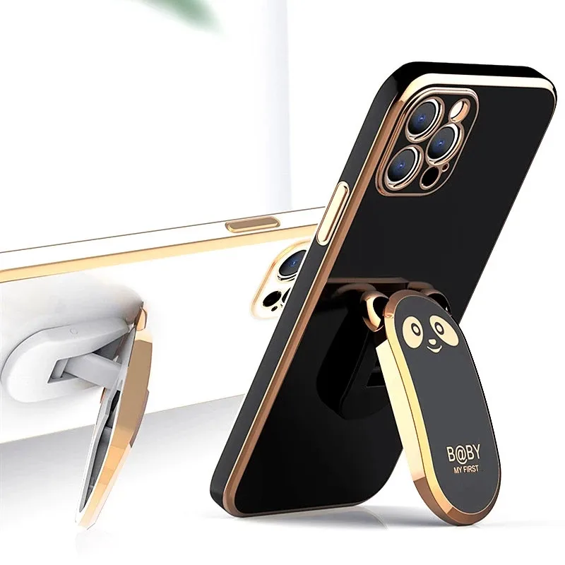 Square Bear Folding Stand Holder Phone Case For OPPO Reno 10 2 2Z 2F 3 4 5 6 Pro 7 8 8z Find X6 X3 X5 Lite X2 Neo Silicone Cover