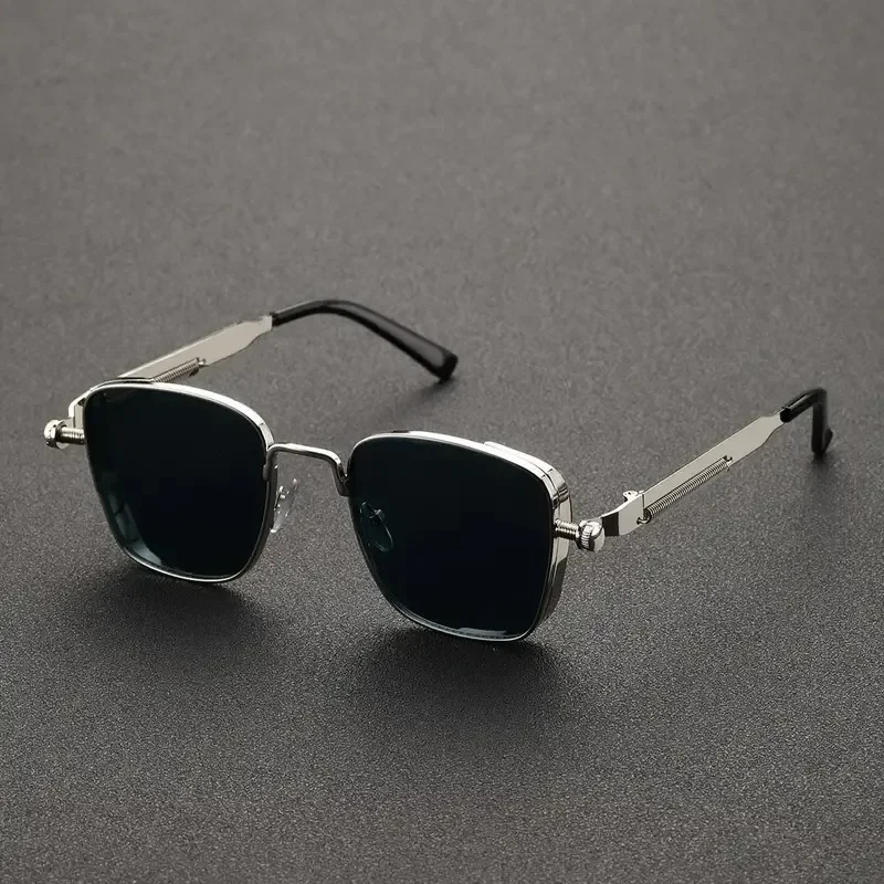 Men Driving Sunglasses Vintage Steampunk Square Sunglasses Metal Frame with Spring Hinges Women Eyepiece Trendy Driver Glasses