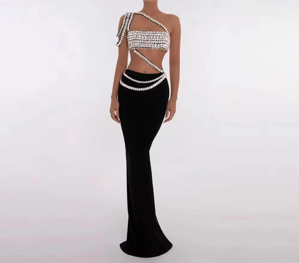 

Women's Two-piece Summer New Luxury Diamond Sexy Short Top Long Tight Skirt Elegant Party Set