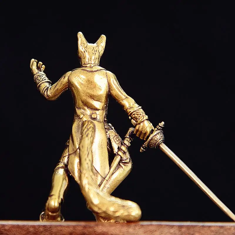 Brass Swordsman Cat/Goat Dwarf/Suit Dog Small Statue Retro Characters Warrior Miniatures Figurines Desktop Decorations Crafts - view 6
