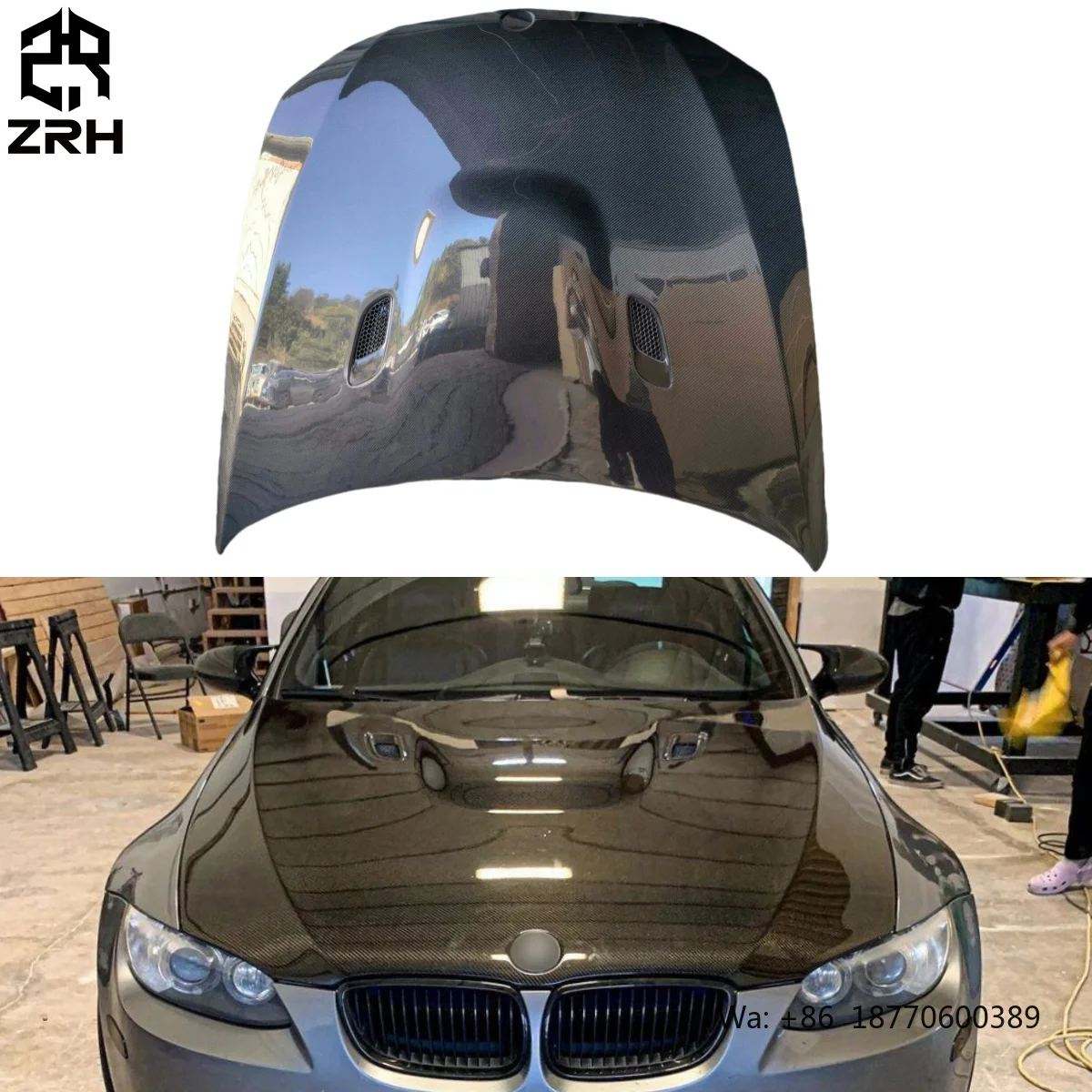 

Новый передний бампер из карбона в стиле OEM с крепежом для обвеса E92 M3, крышка двигателя