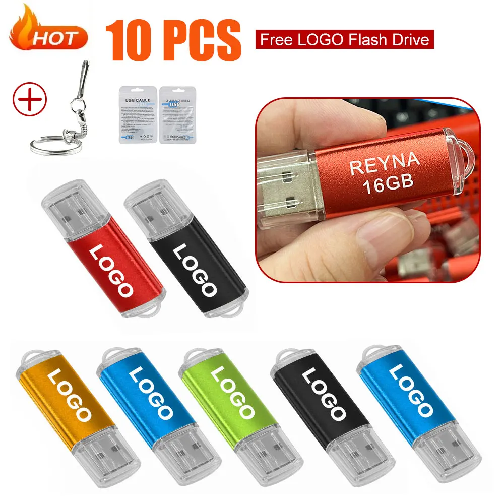 

10 PCS LOT USB 2.0 Flash Drive 128GB Free Key Chain Black Memory Stick 64GB Creative Business Gift Pen Drive 32GB