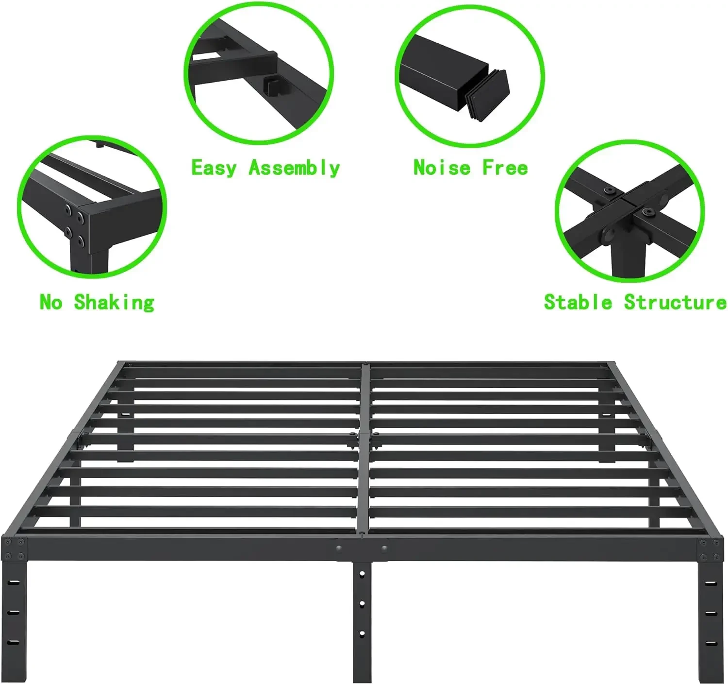 Queen Size Metal Bed Frame, Heavy Duty Steel Slat Mattress Foundation,No Box Spring Needed, Easy Assembly, Noise-Free,Bl