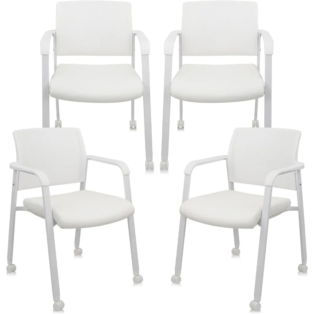 Stacking Office Chairs with Wheels | Mesh Back, Thicken Leather Seat and Streamline Armrests, Ergonomic Lumber Support | School