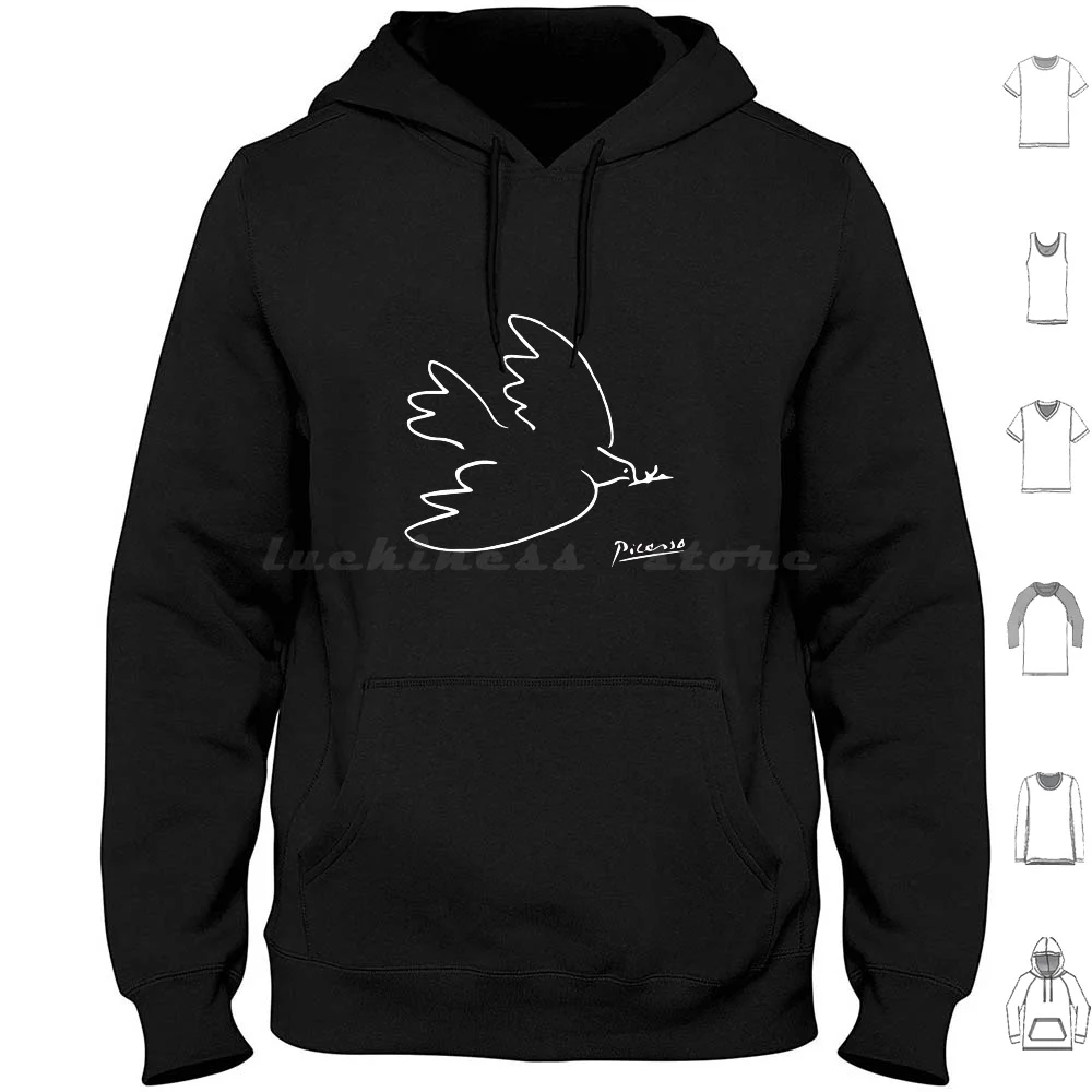 Dove Of Peace Pablo Picasso Artwork In White Design For Hoodie Cotton Long Sleeve Dove Of Peace Pablo Picasso Artwork In White