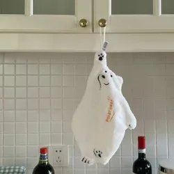 1PC Polar Bear Hanging Hand Towel Kitchen Super Absorbent Thickened Cartoon Hand Towel  White Towel Hankerchief