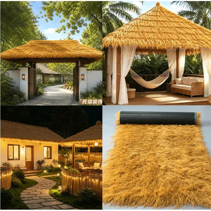 waterproof Artificial Thatch Hairy Straw Roof Decorative Carpet Plastic Farmhouse Pavilion Homestay Wooden House Courtyard Rug