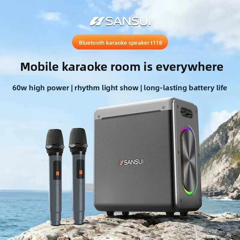 For SANSUI T118 Bluetooth Speaker, Portable Outdoor Subwoofer with Heavy Bass & Mic for Square Dancing Karaoke