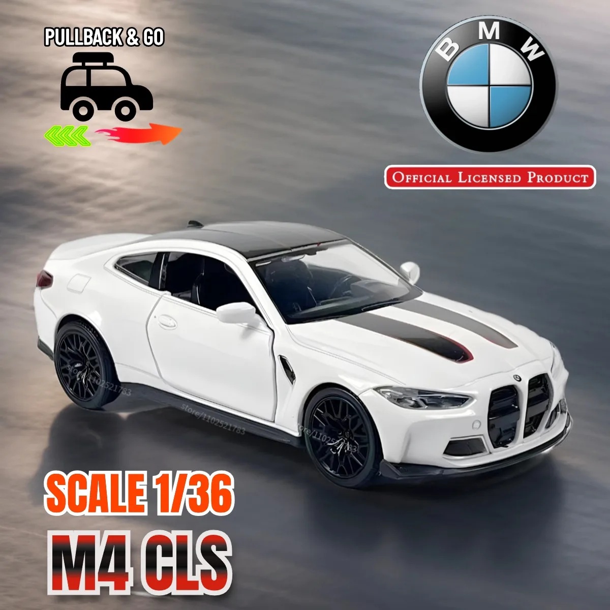 BMW M4 CSL Pullback Toy Car Model Replica 1:36 Scale Miniature Art Kid Boy Diecast Traffic Vehicle Figure Gift