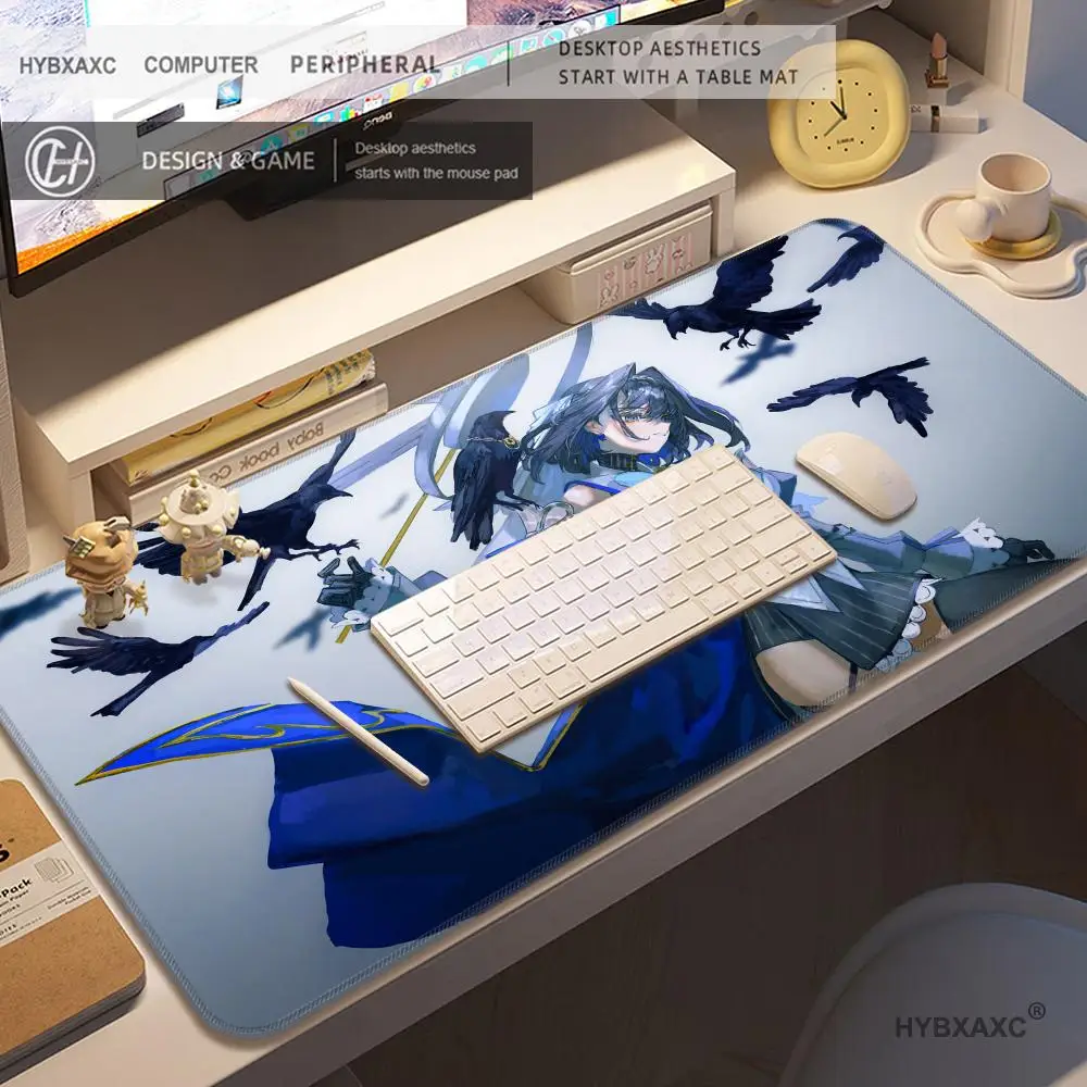 HYBXAXC Ouro Kronii Anime Hololive Girl Mousepad Large Gaming Mouse Pad Large LockEdge Thickened Computer Keyboard Table DeskMat