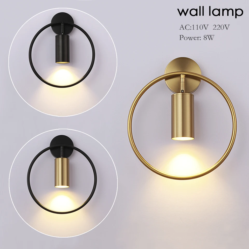 Modern Round Wall Lamp Black/Gold Luxury Metal Wall Lamp Used For Staircase Bedside Sofa Background Wall And Decorative Lighting