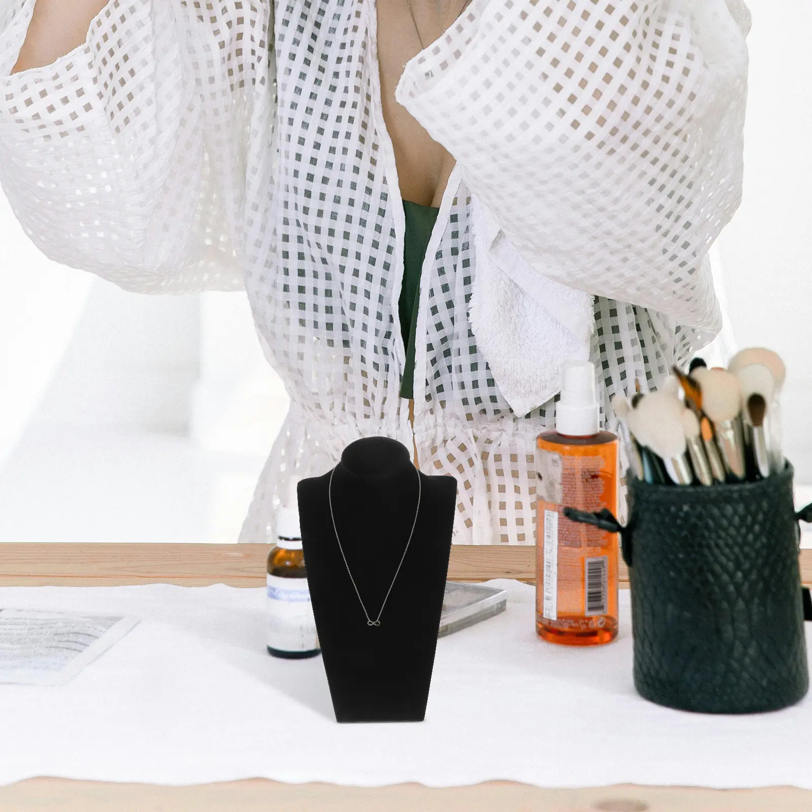 

Универсальная подставка-манекен для демонстрации ожерелий и украшений, органайзер для ювелирных изделий, для розничной торговли и рукоделия, элегантный бежевый деревянный дизайн