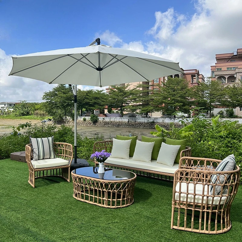 

Courtyard villa garden simple rattan sofa combination outdoor seaside swimming pool hand-woven leisure lounge chair furniture