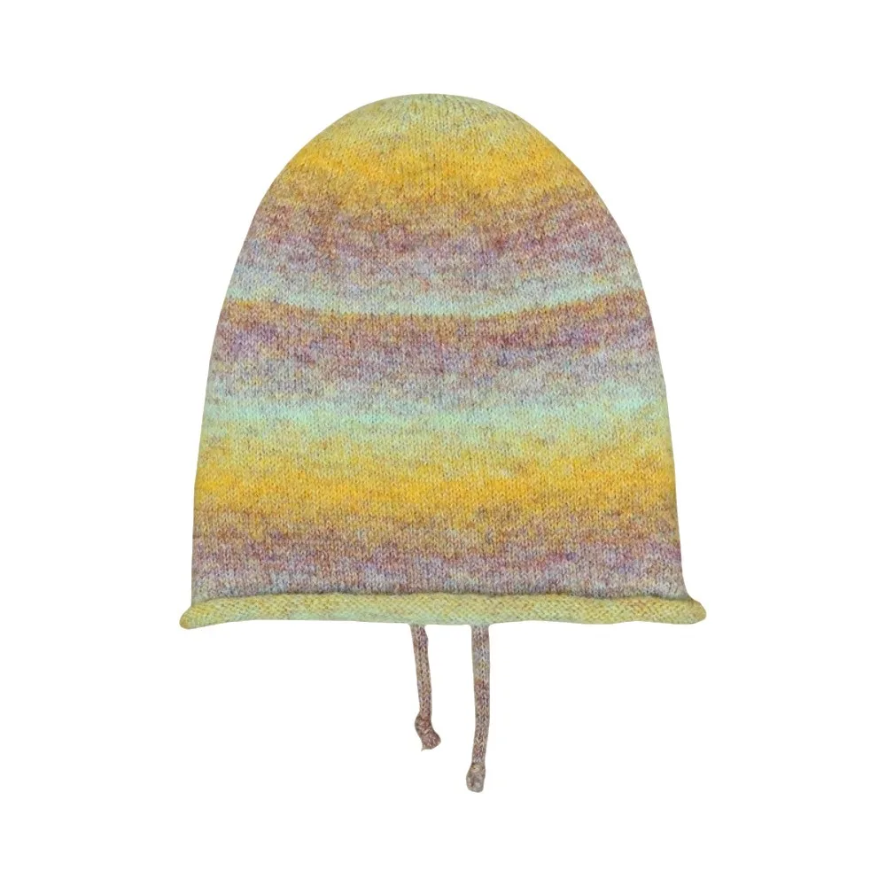 Fashion Gradient Color Knitted Stacked Hat Rolled Brim Loose Drawstring Beanies Hat Headgear Soft Pile Cap Autumn Winter