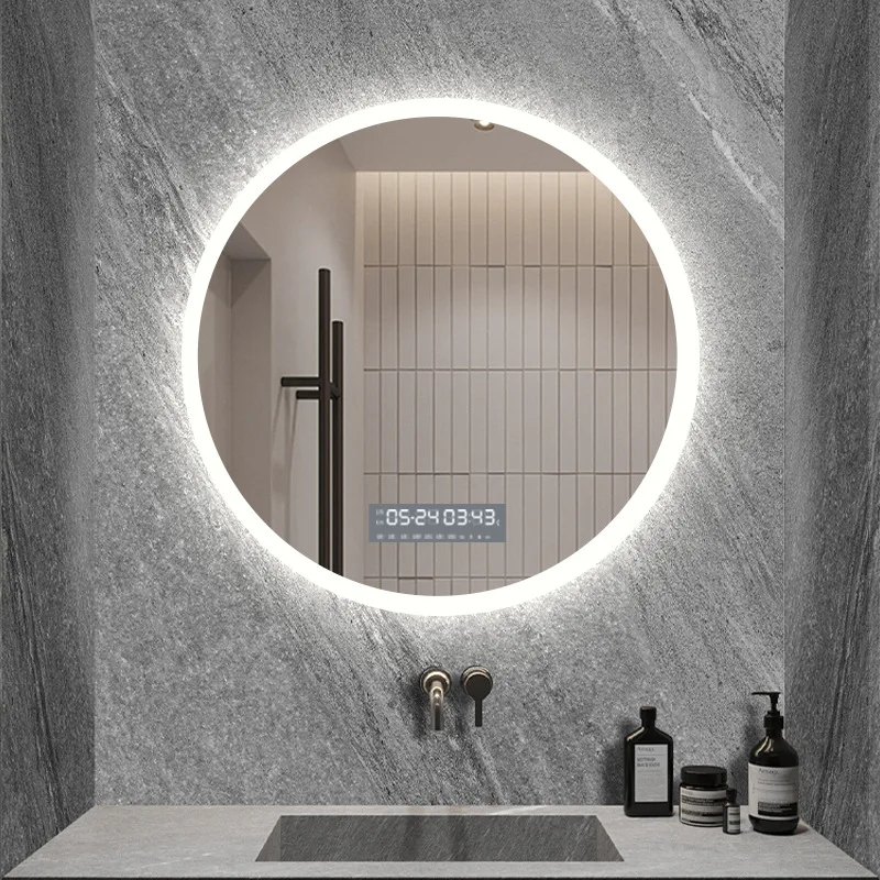 Round LED Explosion-proof Makeup Mirror Wall Mounted Anti Fog Bathroom Mirror with Smart Light Nordic Style Sink Essentials