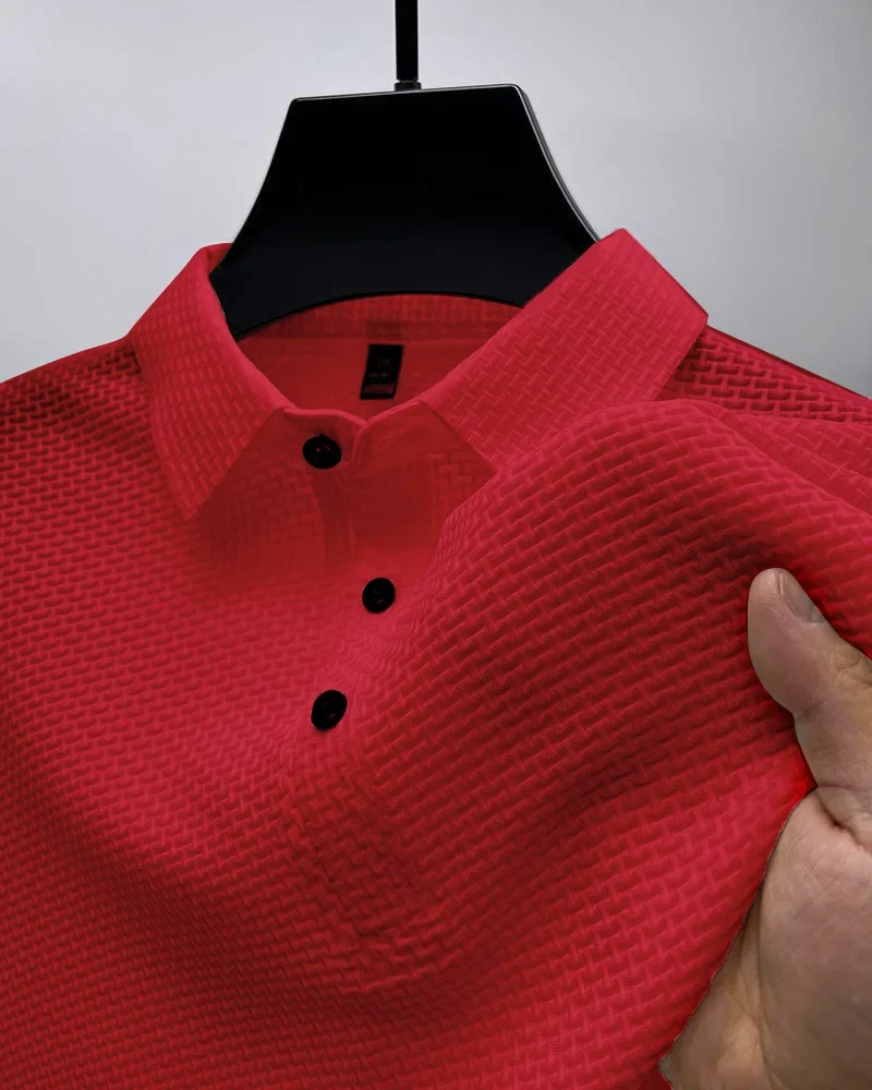 Men\'s Summer Sports Polo Shirt Fashionable Comfortable Ice Silk Casual Lapel Button Short Sleeve Top for Active Wear