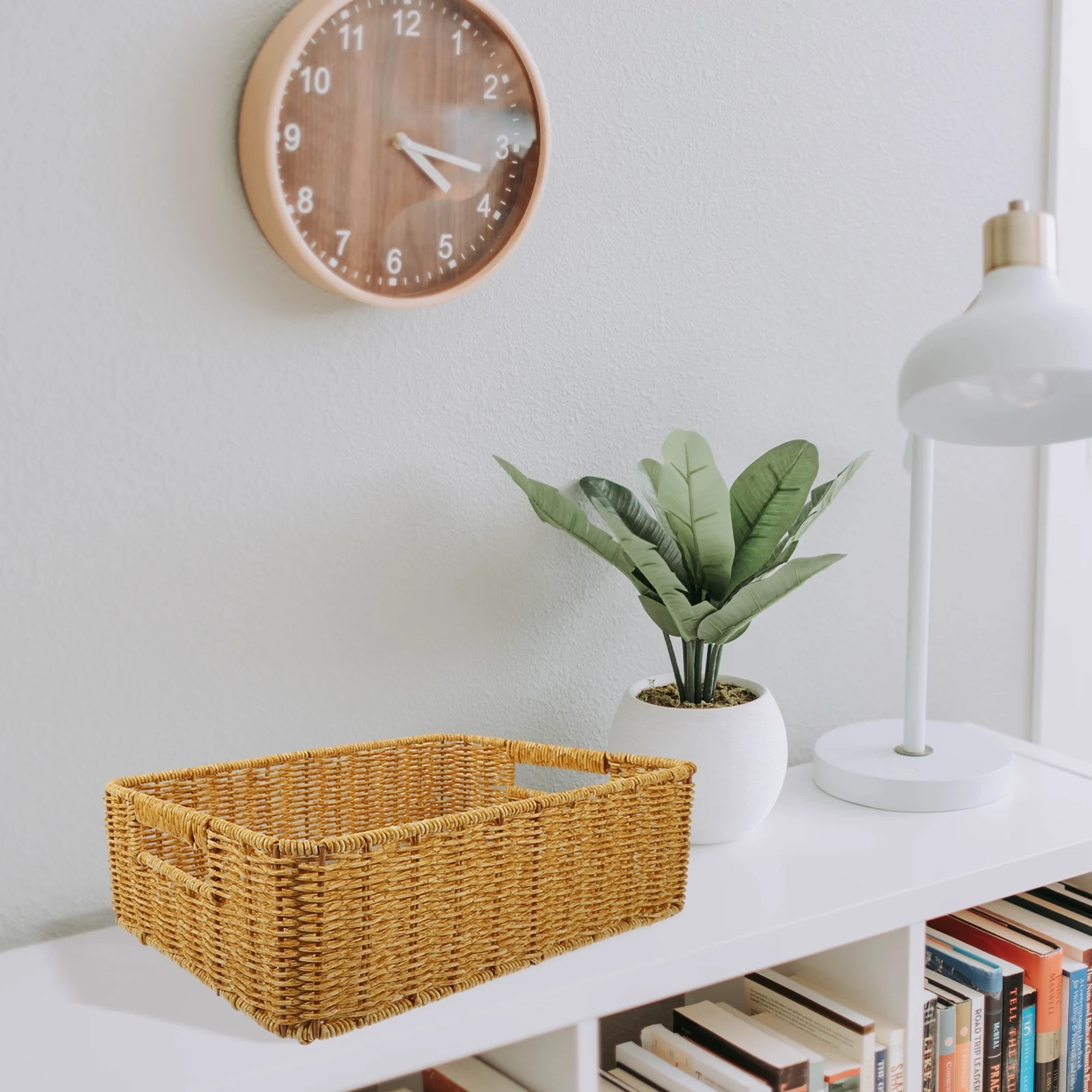 

Rattan Storage Woven Storage Bin Woven Organizer Desk Kitchen Living Room Multipurpose Imitation Wicker Container