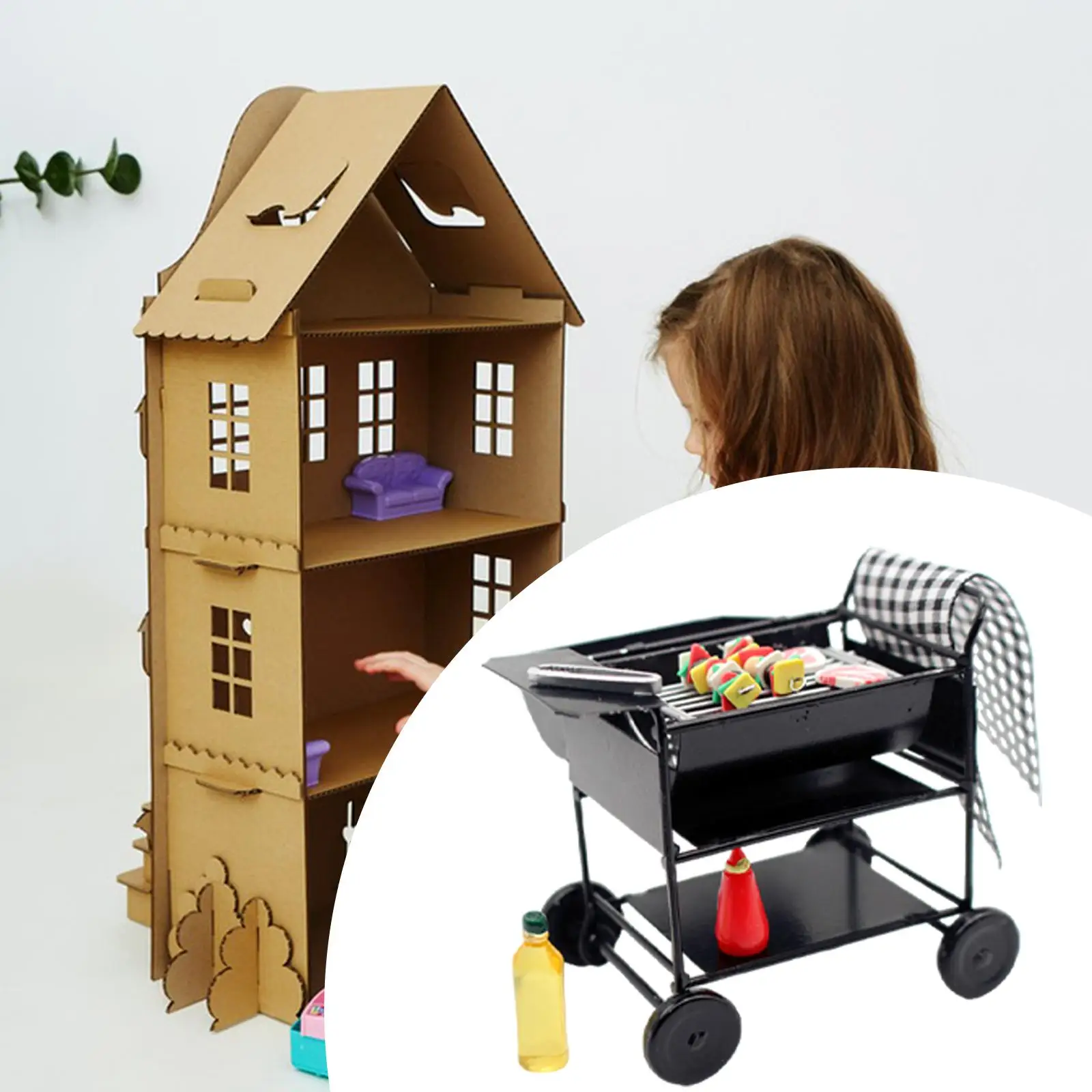 

1/12 1/6 BBQ Grill Oven Cooking Tool Life Scene Model Toy Doll Accessories Decoration for Garden Outdoor Dollhouse Parties Decor