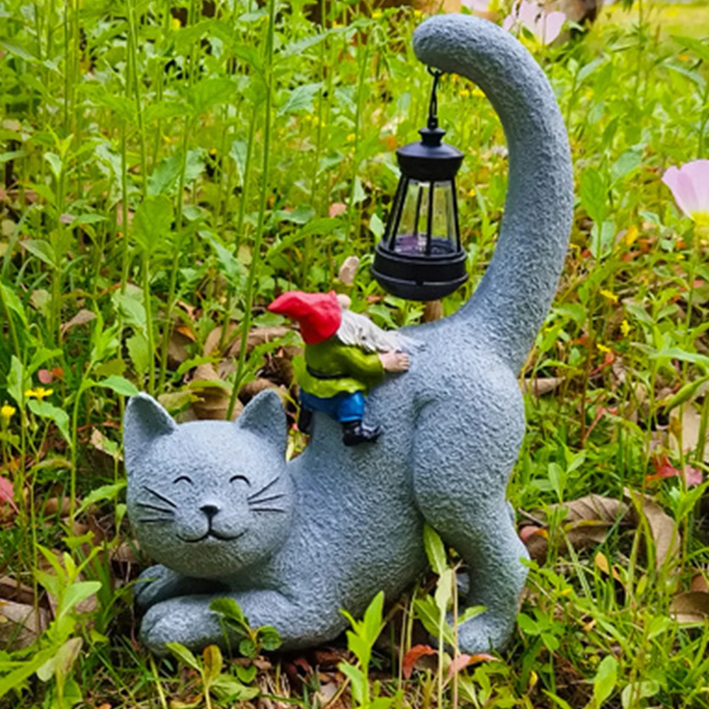 

Eye-catching Garden Sculpture Decor with LED Light Solar Cat Garden Figurine Light Lawn Decor Statue for Patio Balcony Yard Lawn