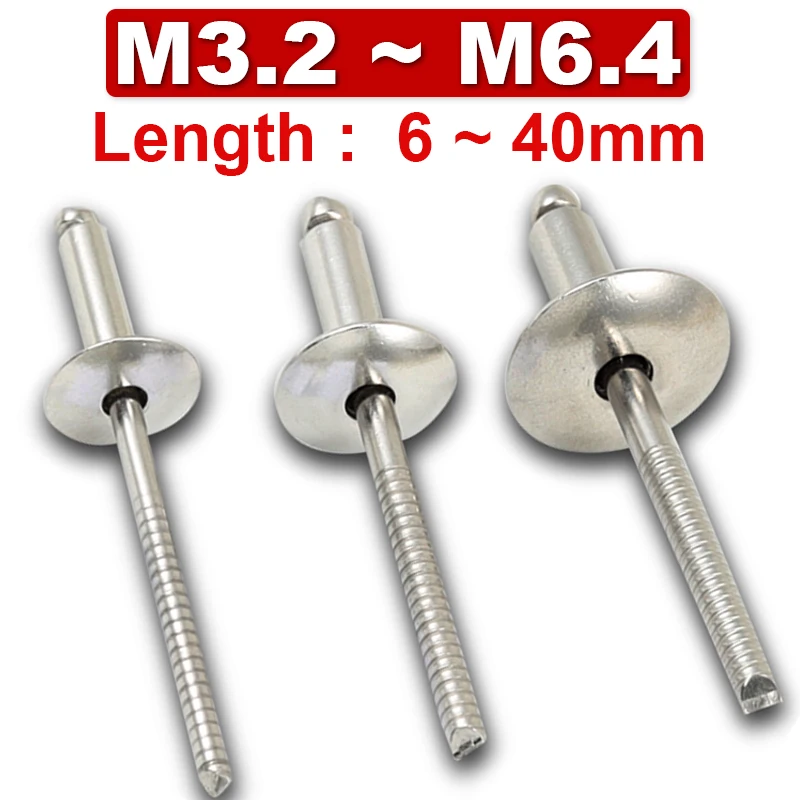 10~30Pcs 304 stainless steel Big Head Pull Rivet Large Flat Head Round Head Core Pull Rivet Pull Nail Decoration M3.2 M4M4.8M6.4