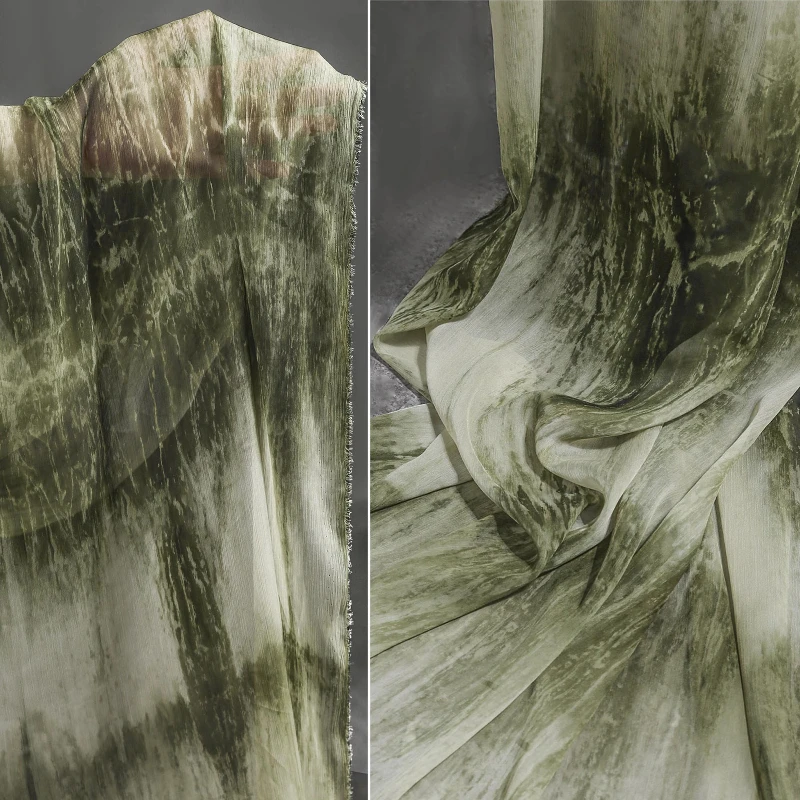 Vintage Green Gradient Sheer Chiffon Fabric for Wedding Dress and Clothing Design view 2