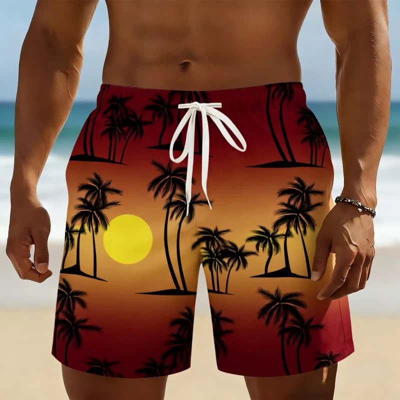 

Мужские шорты с градиентным принтом пальм и закатом, модный летний образ для отдыха у бассейна, путешествий и повседневных прогулок
