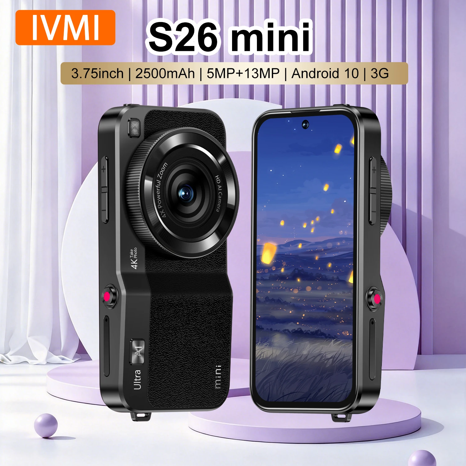 IVMI S26 MiNi Smartphone 5MP+13MP  Android 2GB+16GB Camera Bluetooth Wi-Fi Google Students and Children Mobile Phone