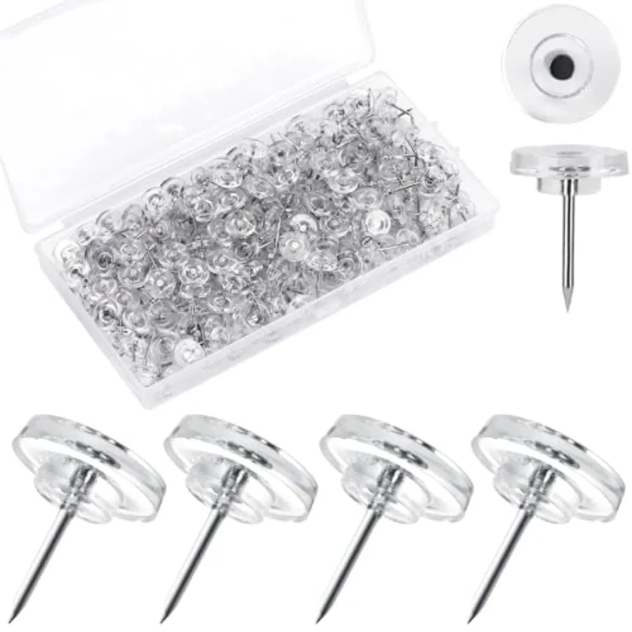 300Pcs Clear Flat Thumb Tacks for Bulletin Boards