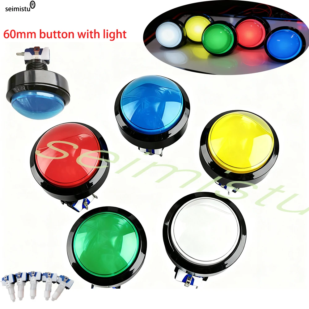 

Аркадная 60-миллиметровая круглая выпуклая кнопка со светодиодной подсветкой, 5 В/12 В постоянного тока, светильник для аркадных игр, кран, баскетбол, торговый автомат, детали