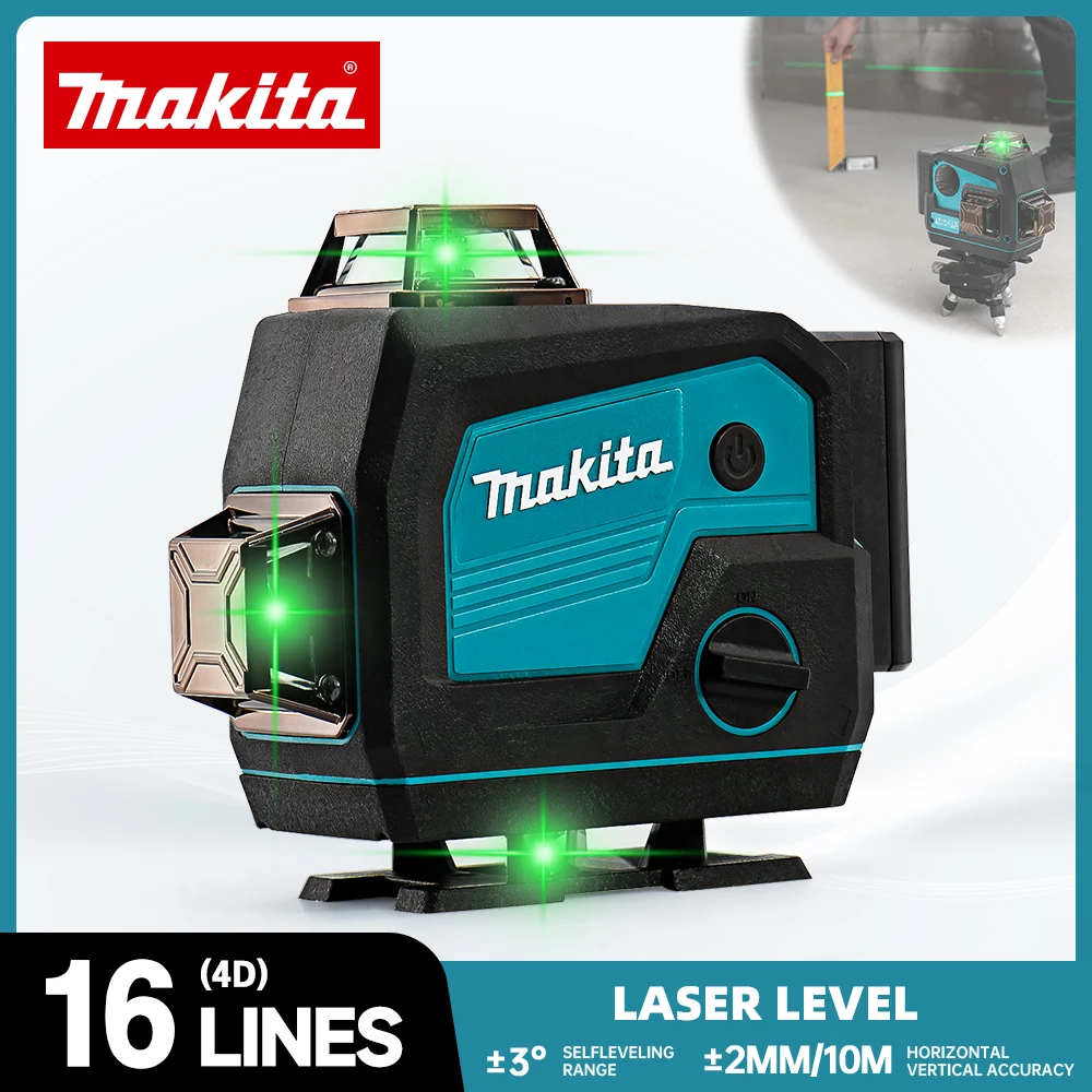 

Makita 16 Lines 4D Green Light 360° Self-Leveling Laser Levels Horizontal and Vertical Cross Line with Bluetooth Speaker Tool