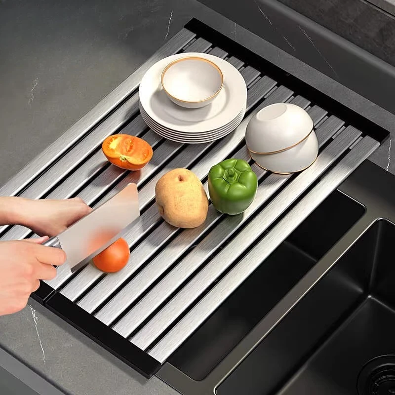 

Складная корзина-сушилка для посуды и овощей из нержавеющей стали для кухонной раковины