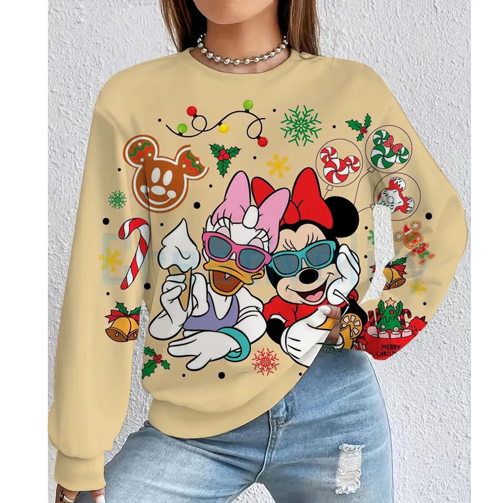 Felpa con cappuccio da donna di Natale Disney Topolino Felpa con cappuccio casual americana Felpa con cappuccio da donna autunno Hip Hop Abbigliamento casual
