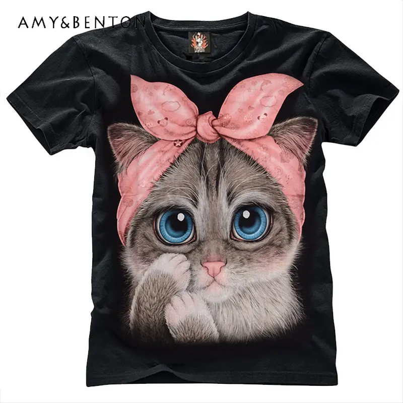 Cartoon Cat Tops Pullovers Fashion Brand Short Sleeve T-shirt Printing Cotton Coat Ins Tshirts Y2k Kawaii Women's Clothing Tees